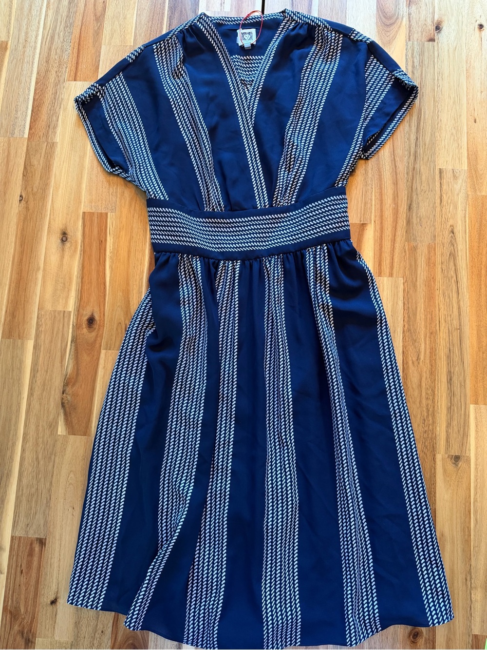 Anne Klein Navy White Striped Fit & Flare Midi Dress Size 6